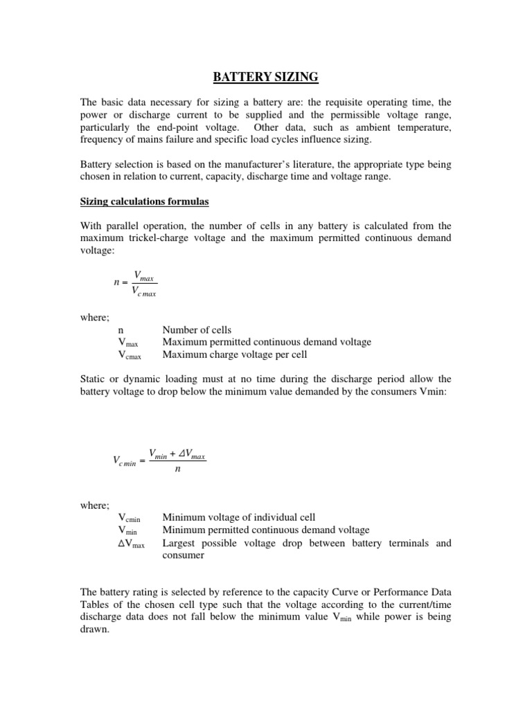 Battery Sizing PDF Battery Charger Energy Storage