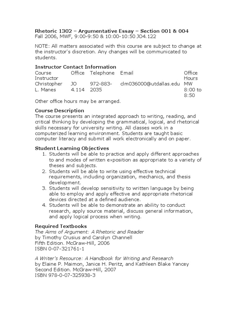 Rhetoric 1302 Course Overview | PDF