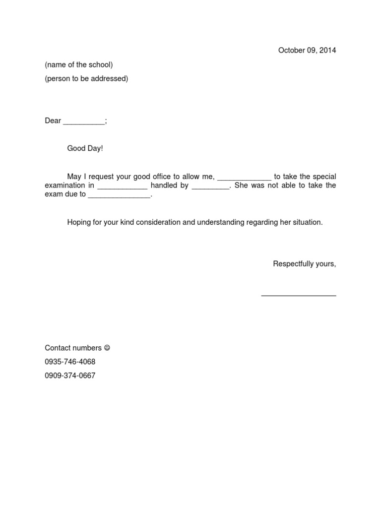Excuse Letter for Special Exam