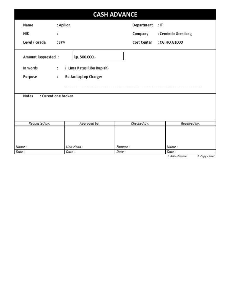 Form Cash Advance | PDF