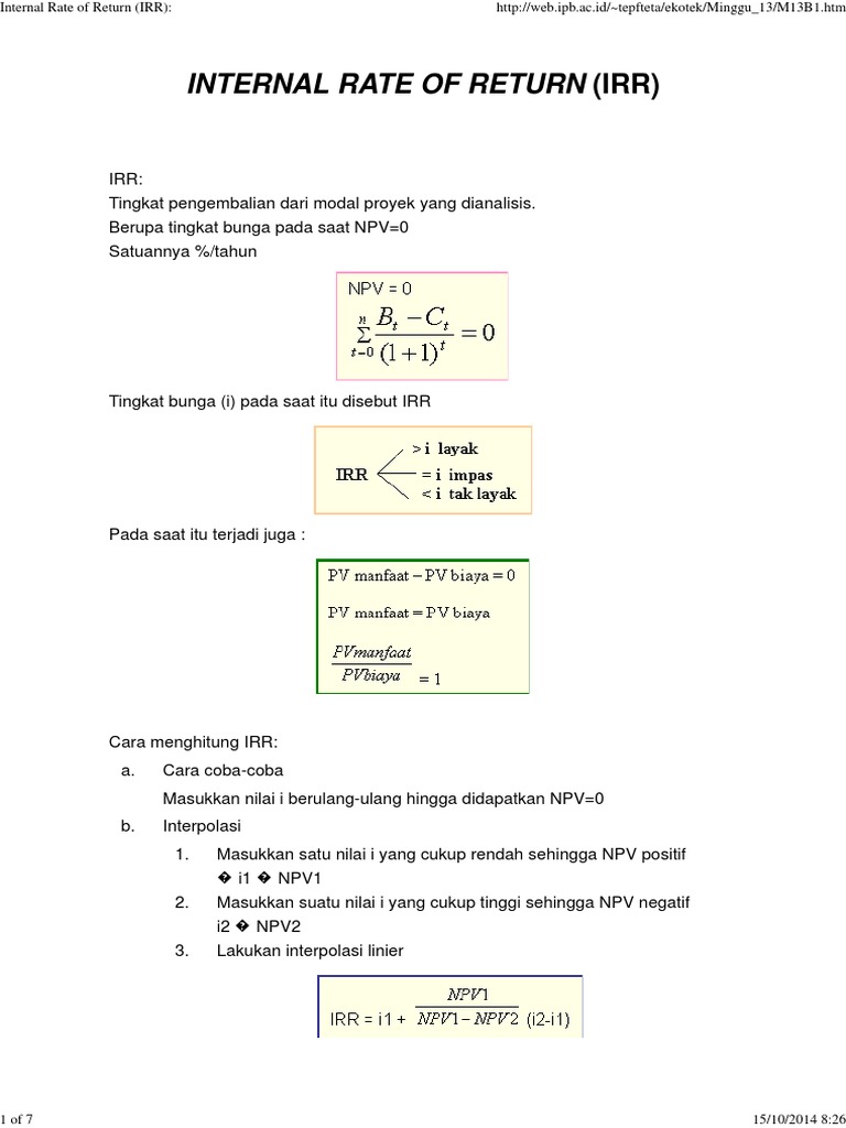 Internal Rate Of Return Irr