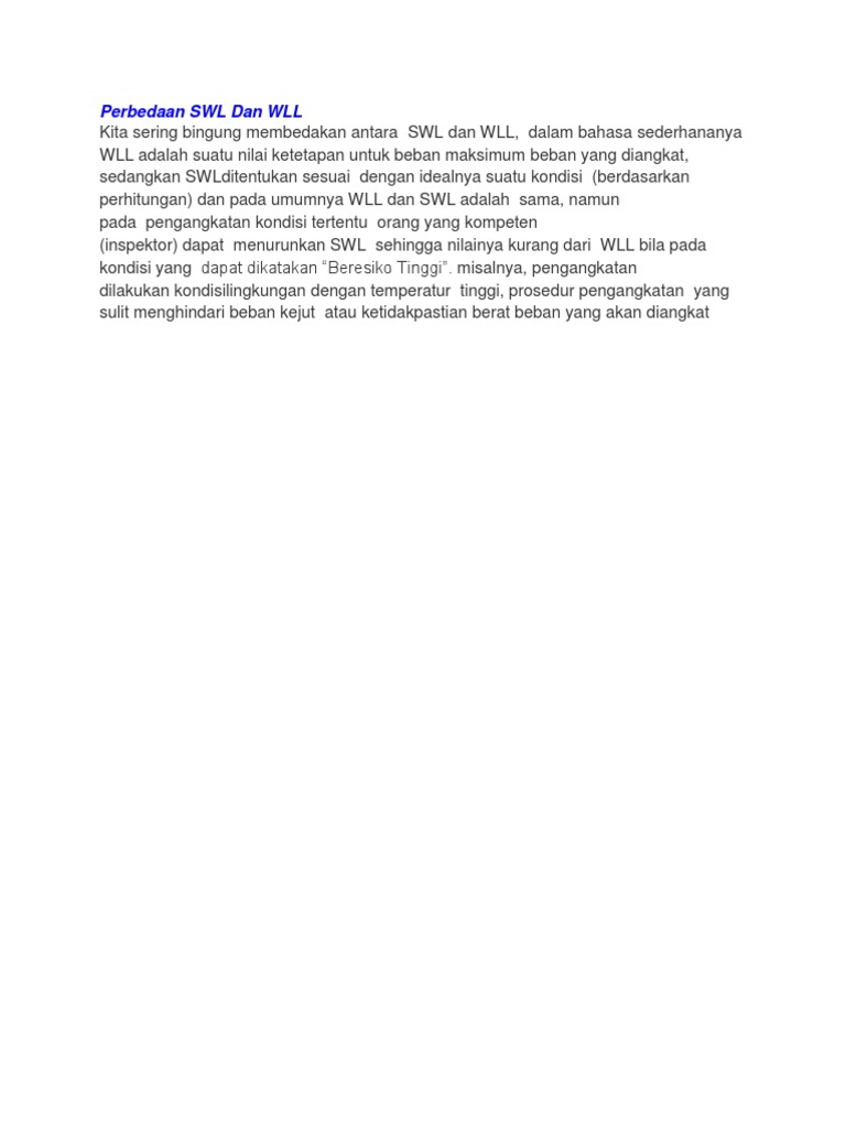 Perbedaan SWL dan WLL dalam Pengangkatan | PDF