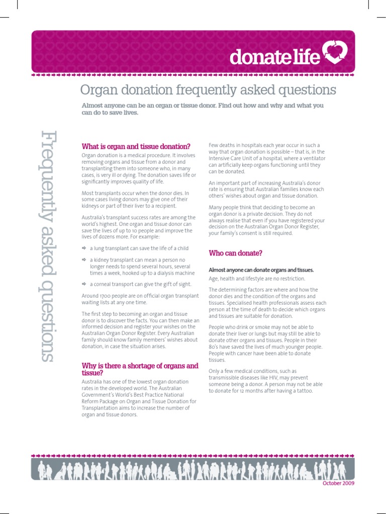 Donate Life Organ Donation Frequently Asked Questions PDF Organ