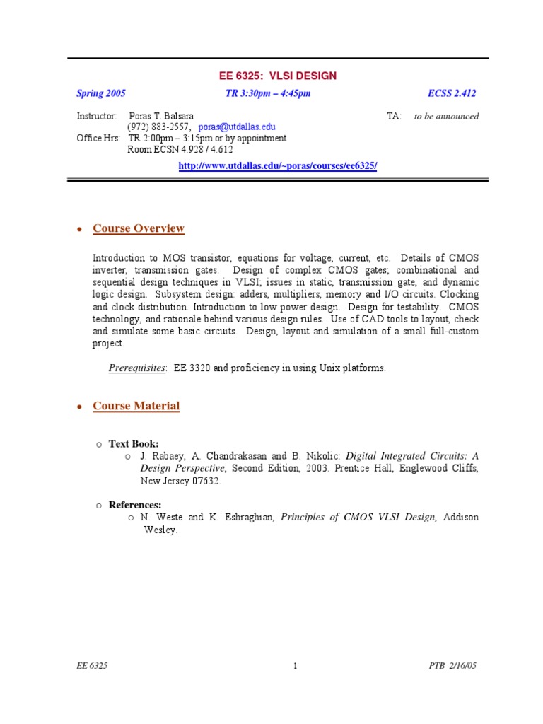 Ut Dallas Syllabus For Ee6325 001 05s Taught By Poras Balsara Poras Cmos Logic Gate