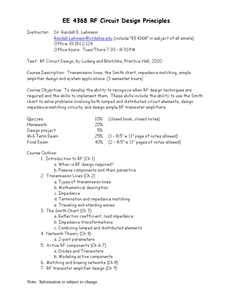 RF Circuit Design Principles Course | PDF | Amplifier ...