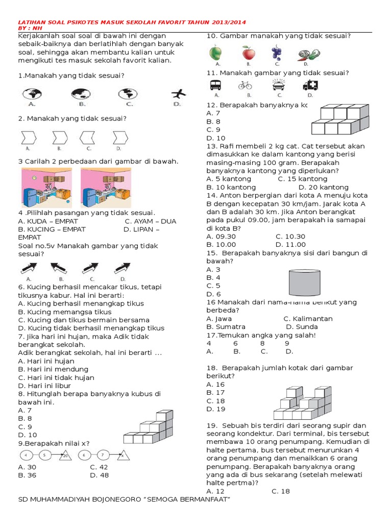 Contoh Tes Psikotes Kerja / Contoh Soal Psikotes Matematika & Gambar