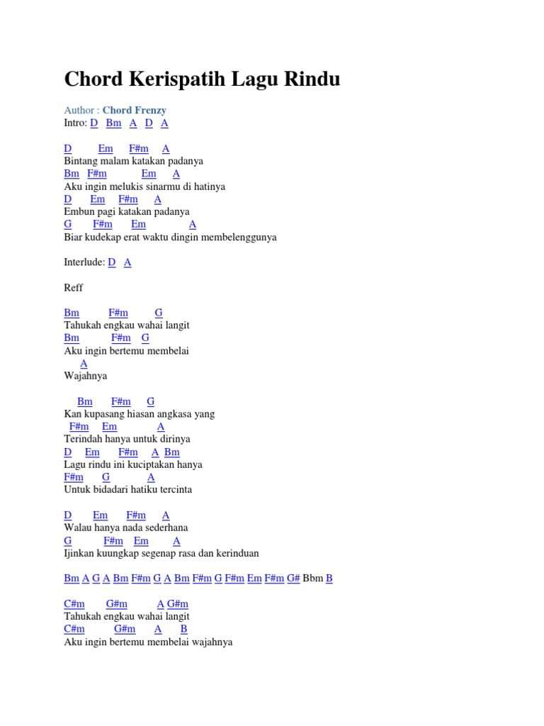 Chord Kerispatih Lagu Rindu Docx