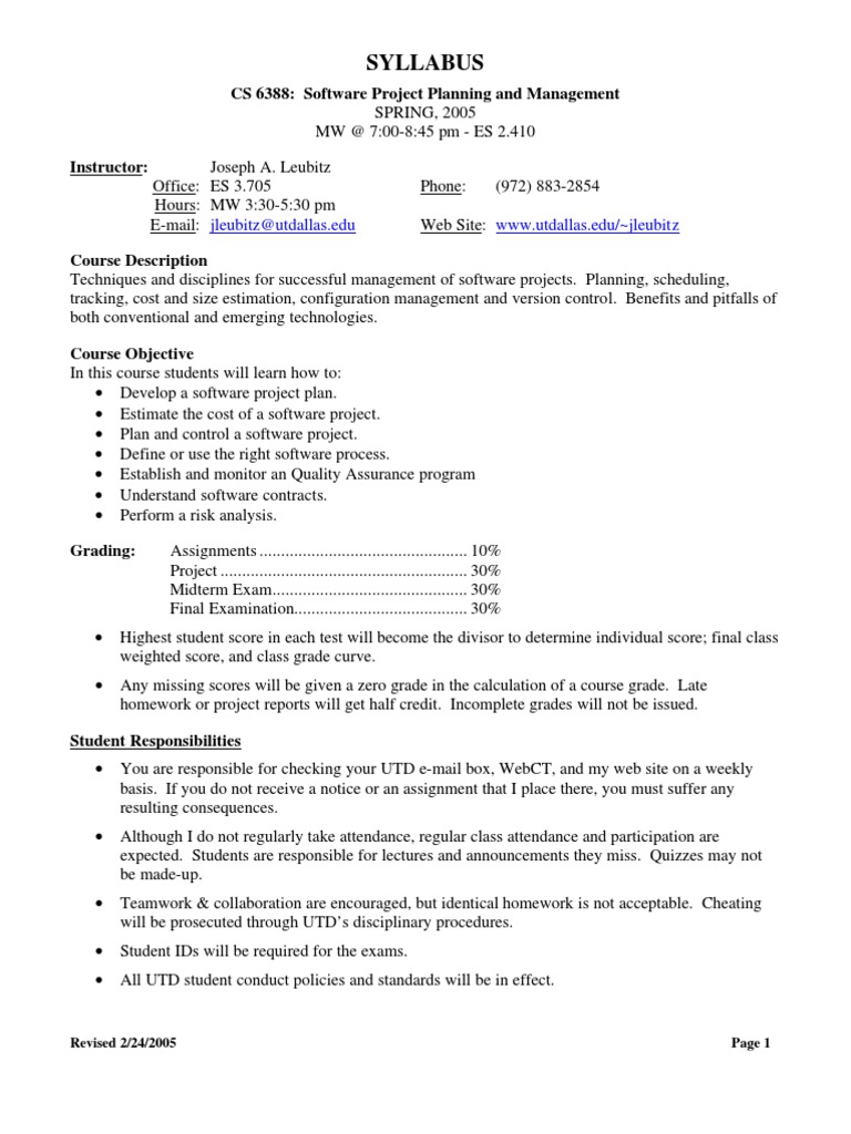 UT Dallas Syllabus For cs6388.501 05s Taught by (Jleubitz) | PDF ...
