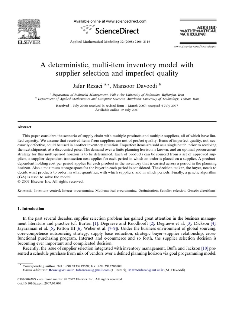 A Deterministic Multi Item Inventory Model With Supplier Selection and ...
