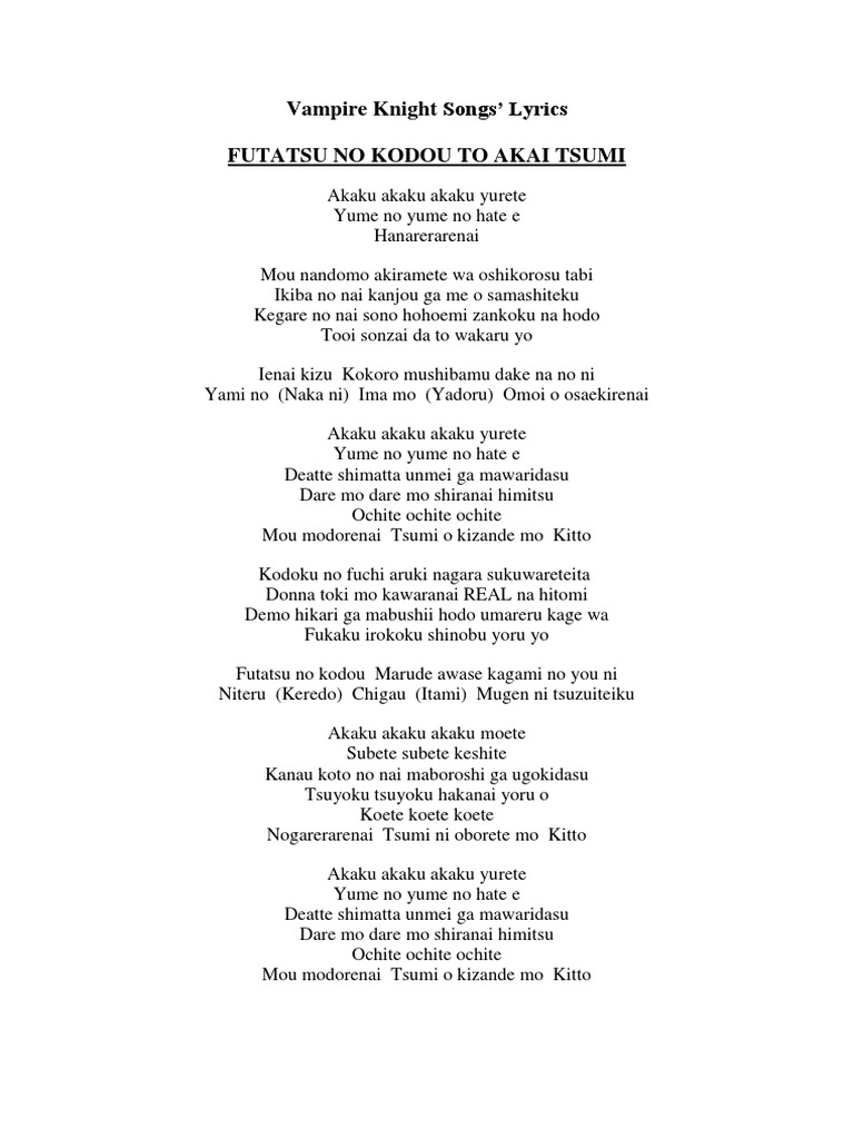 Vampire Knight Songs Docx