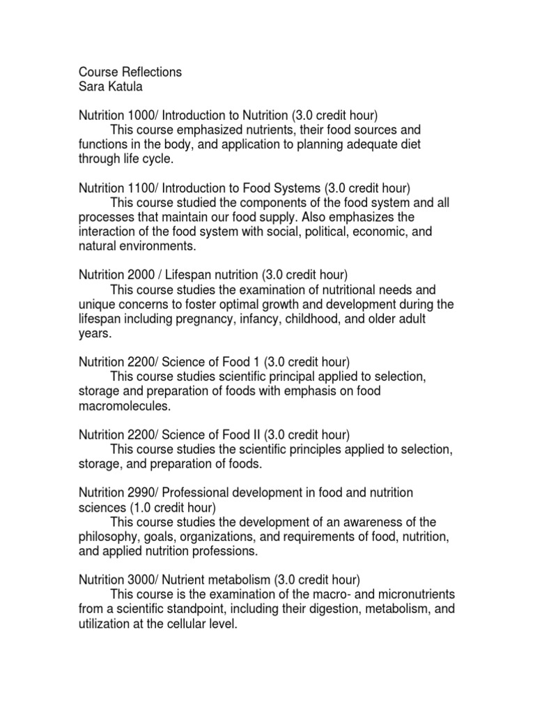 portfolio reflections Nutrition Earth & Life Sciences