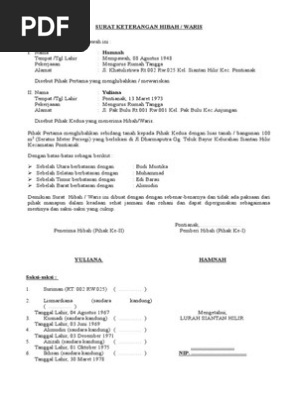 Contoh Surat Keterangan Hibah Tanah