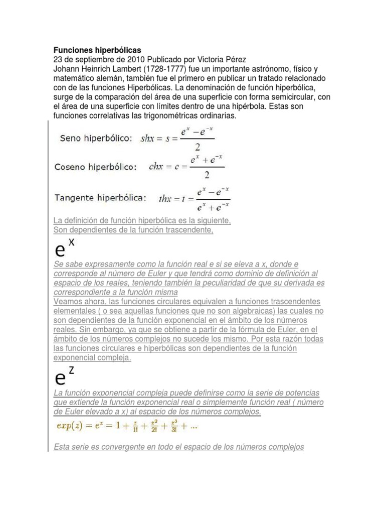 Funciones hiperbólicas | PDF | Número complejo | Función (Matemáticas)