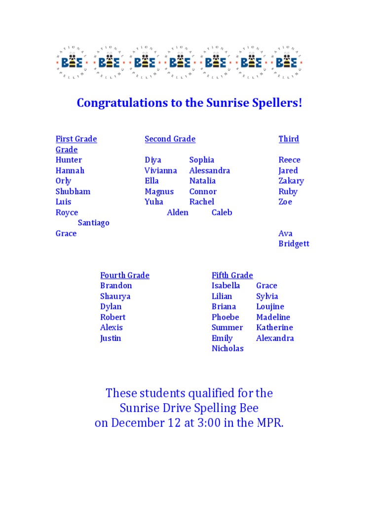Spelling Bee Finalists PDF