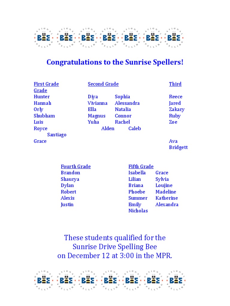 Spelling Bee Finalists PDF