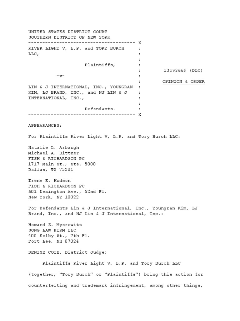 Tory Burch - Trademark Summary Judgment Decision PDF | PDF | Trademark  Distinctiveness | Trademark