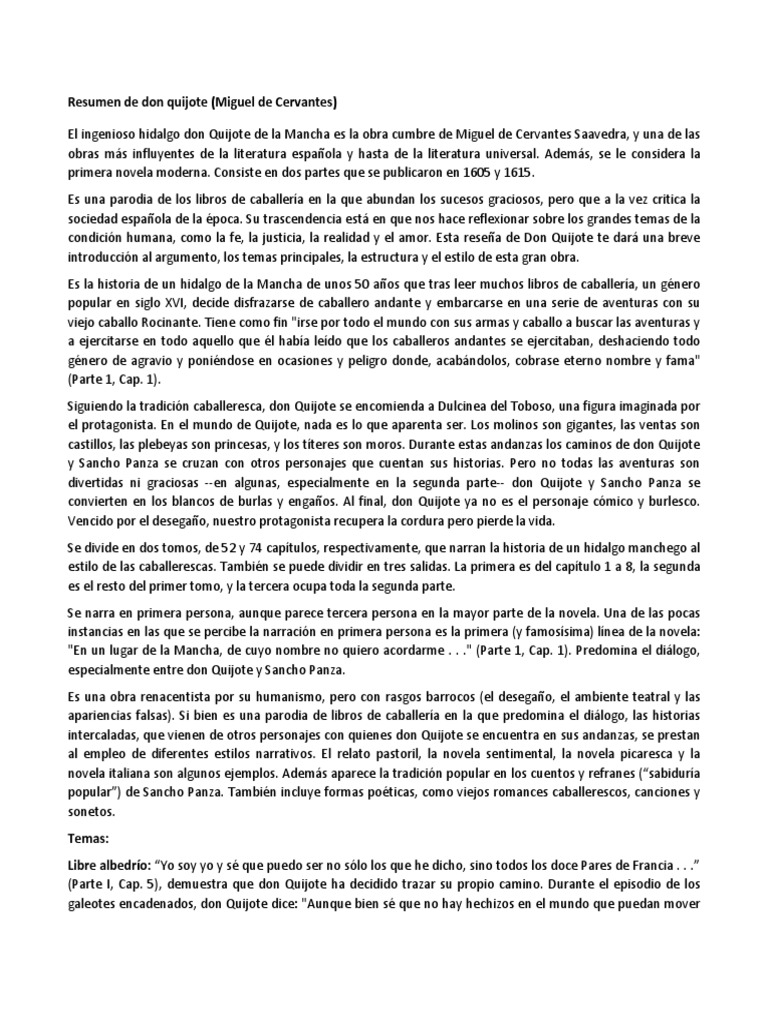 Don Quijote Resumen Por Capitulos