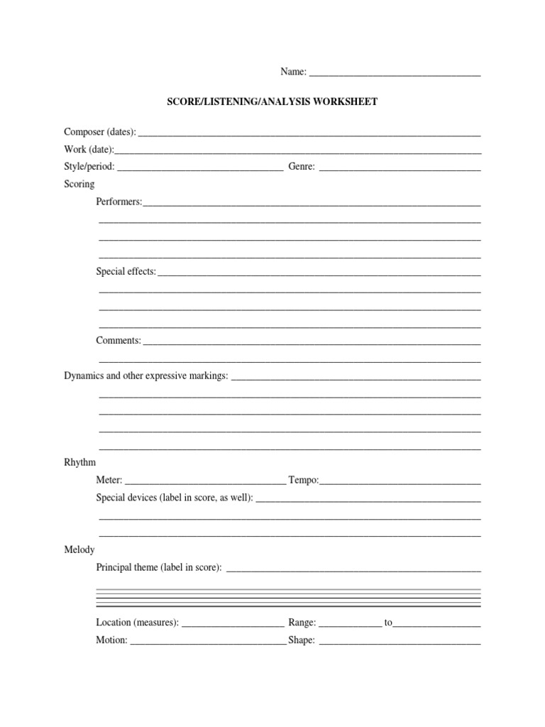 Music Score Analysis Worksheet | PDF | Musical Compositions | Music Theory