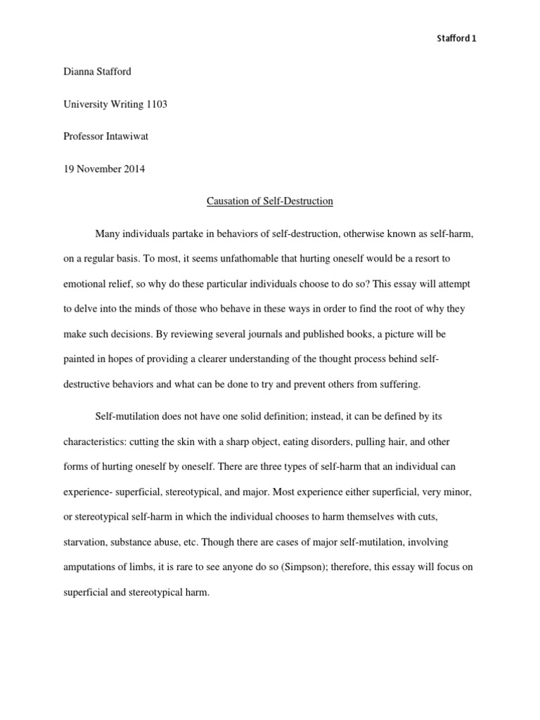 self harm essay