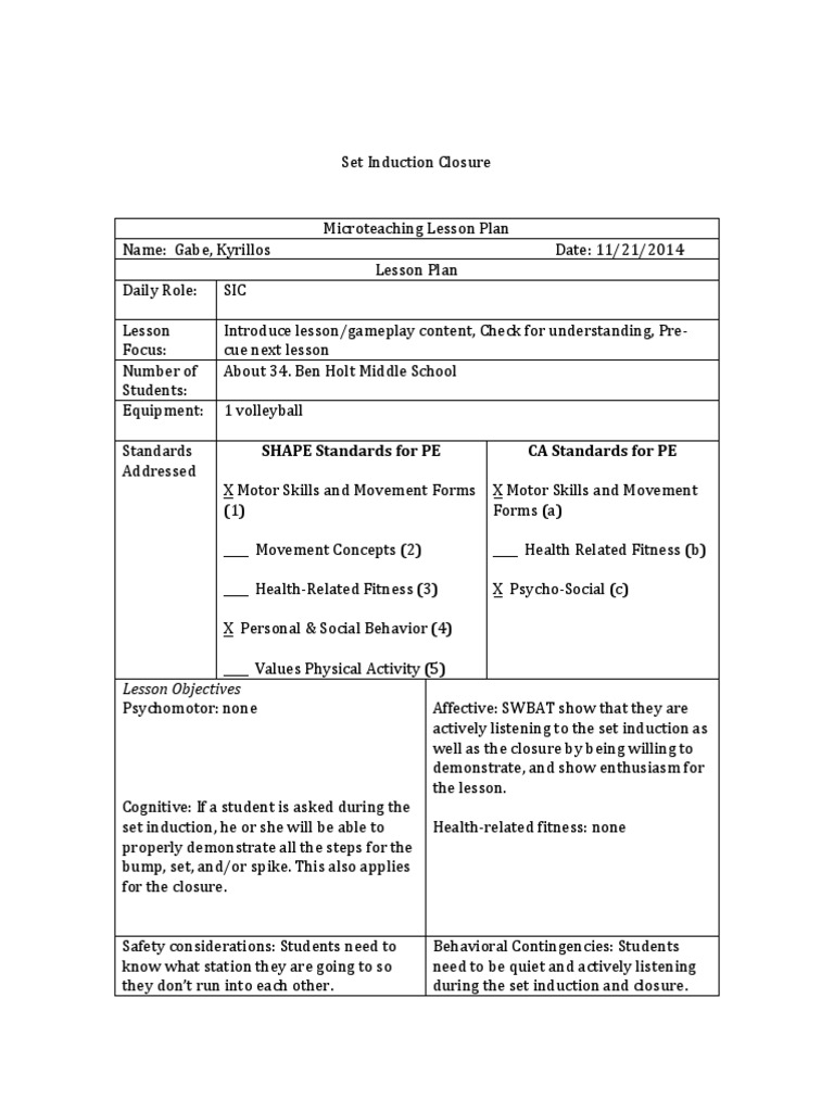 Lesson Plan Closure Examples