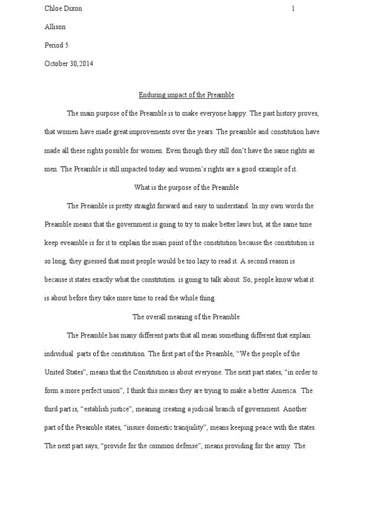 How do you internalize the preamble of our constitution picture