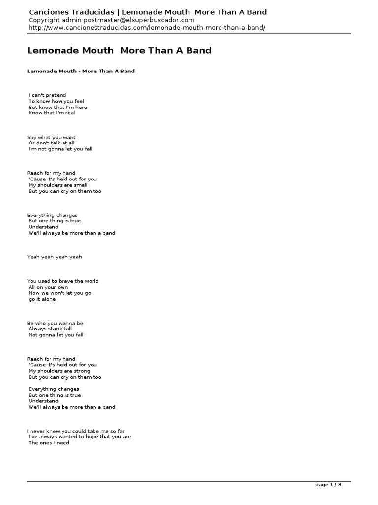 Canciones TraducidasLemonade Mouth More Than A Band PDF
