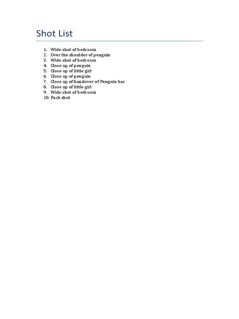 Shot List | PDF