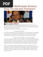 How Will Maithripala Sirisena Keep His Election Promises