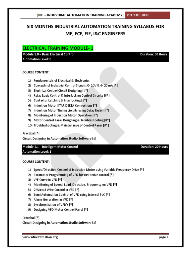 Six Months Industrial Automation Syllabus PDF Programmable Logic