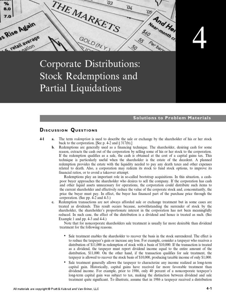 Corporate Distributions Stock Redemptions and Partial Liquidations