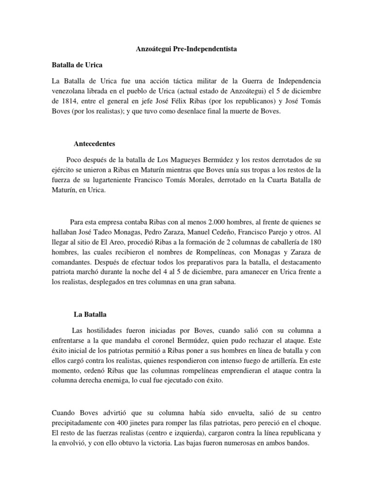 Batalla de Urica PDF Venezuela América del Sur