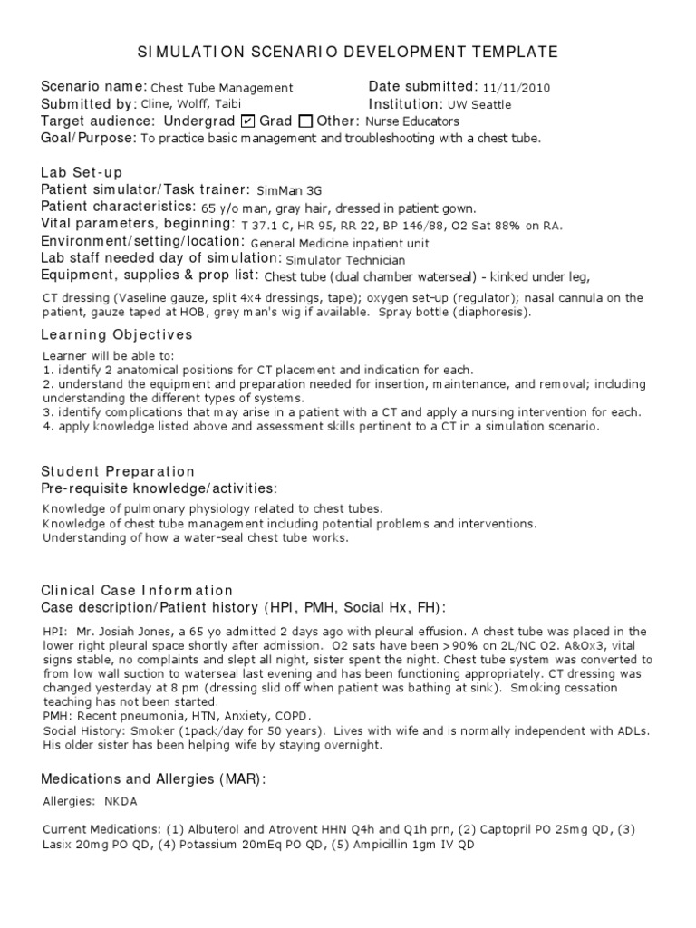 Simulation Scenario Template | PDF | Simulation | Nursing