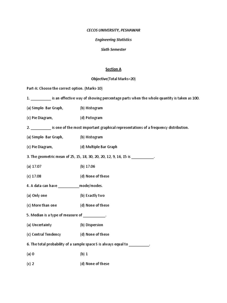 Engineering Statistics Paper | PDF | Arithmetic Mean | Probability ...