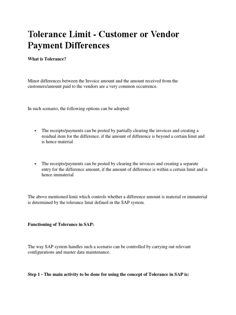 Tolerance Limit In SAP Engineering Tolerance Payments