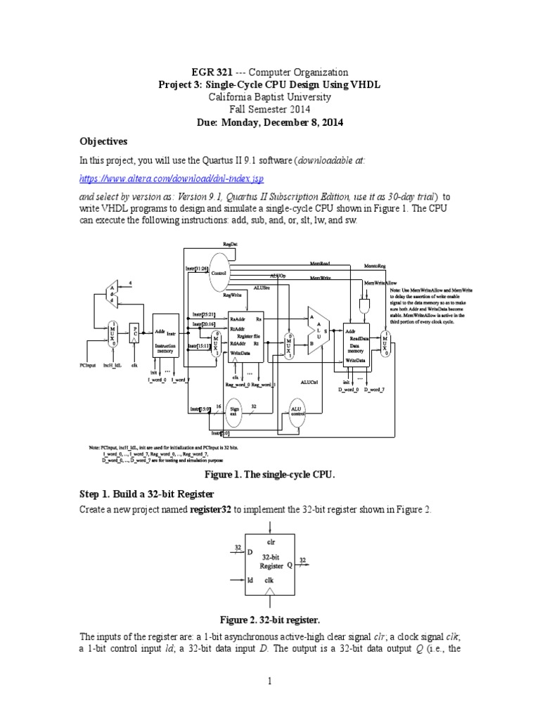 Single-Cycle CPU Design in VHDL | PDF | Vhdl | Input/Output