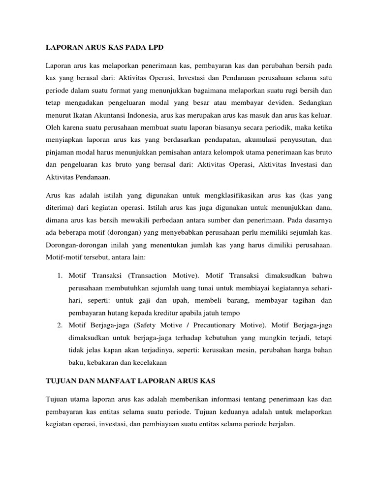 Laporan Arus Kas Pada Lpd