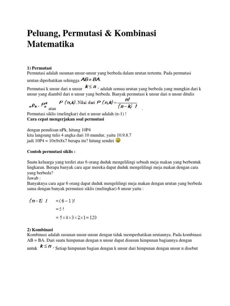 Peluang, Permutasi, dan Kombinasi Matematika | PDF | Seni & Disiplin ...
