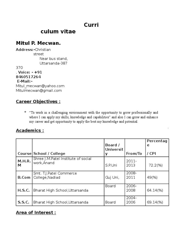 Mitul Mecwan's HR Coordinator CV | PDF