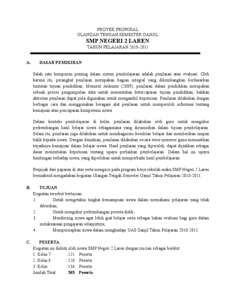 Proposal UTS Ganjil SMP 2010-2011 | PDF