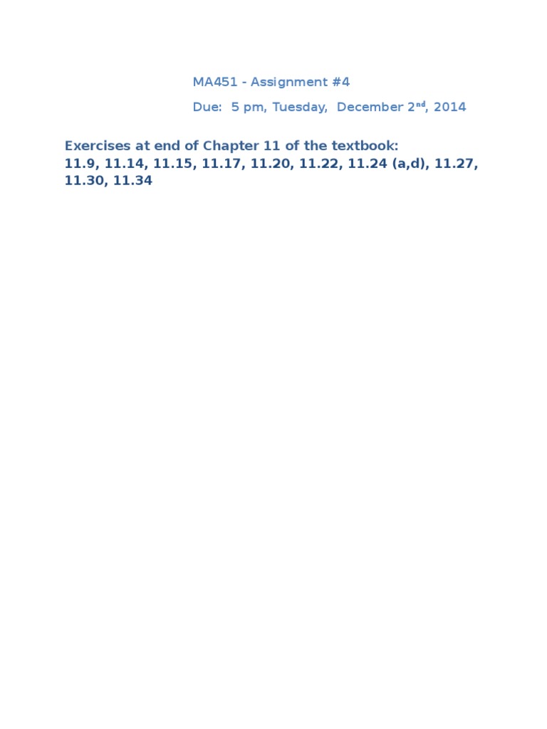 Exercises at End of Chapter 11 of The Textbook:: MA451 - Assignment #4 ...