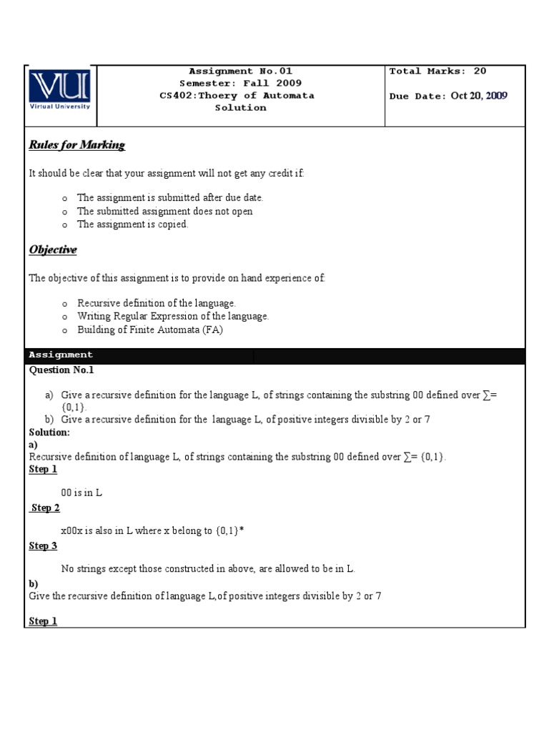CS402 Automata Assignment Solutions | PDF | String (Computer Science ...