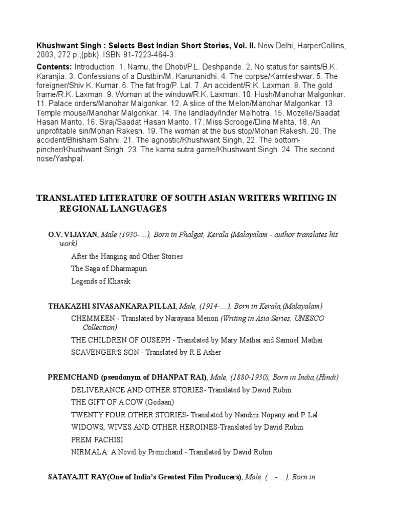 Translated Literature of South Asian Writers Writing in Regional ...