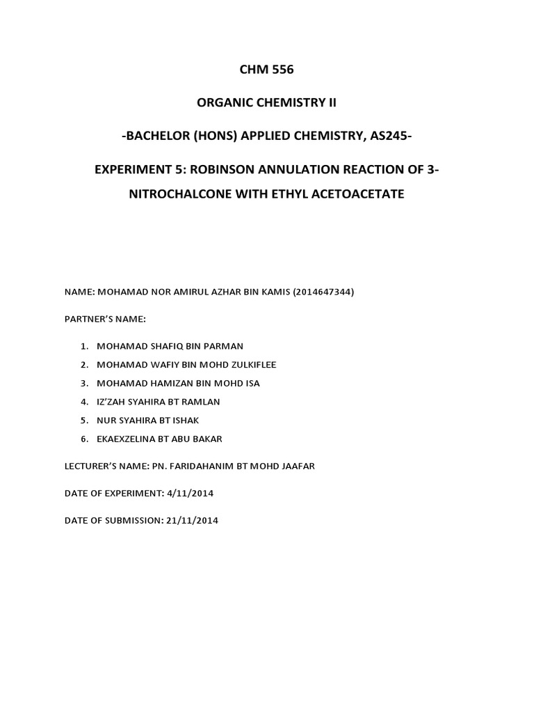 Robinson Annulation of 3-Nitrochalcone | PDF | Organic Chemistry ...