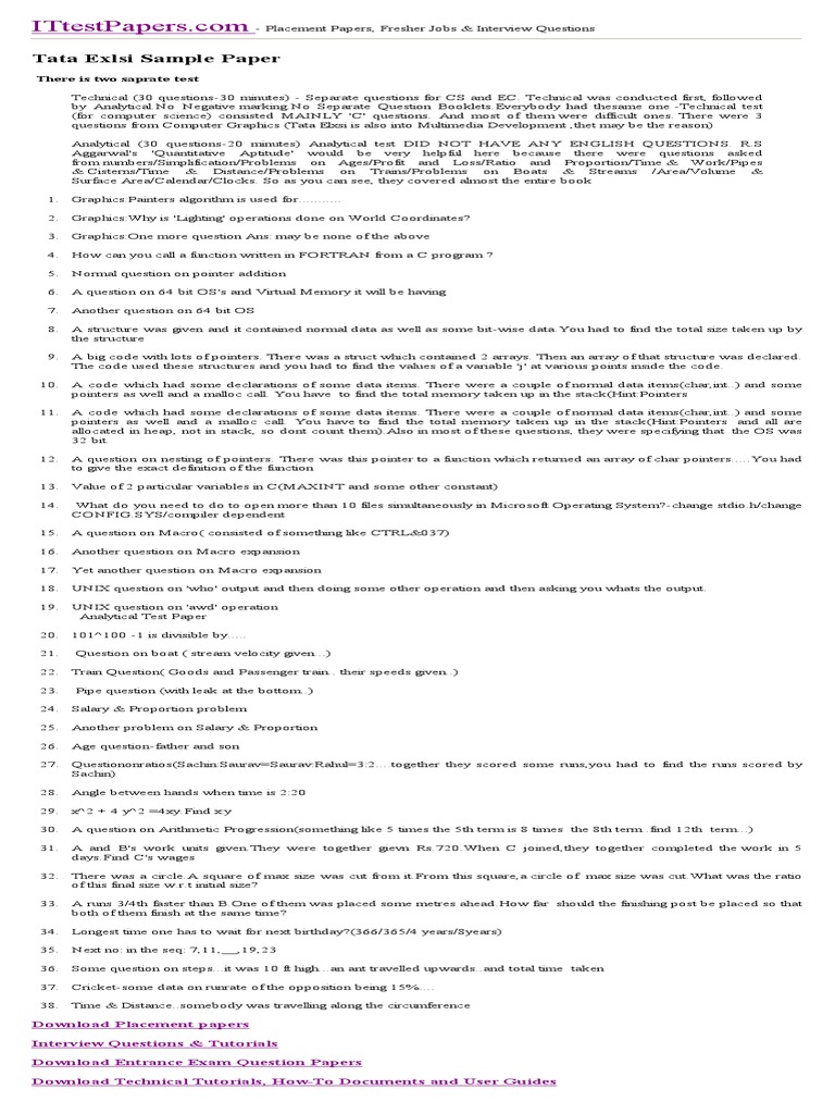 Tata Elxsi Placement Test Overview | PDF | Pointer (Computer ...