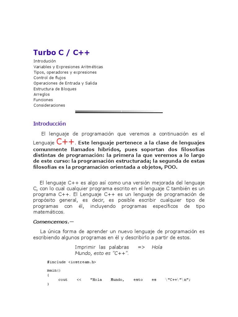 Introducción a Turbo C/C++ | PDF | C ++ | Lenguaje de programación