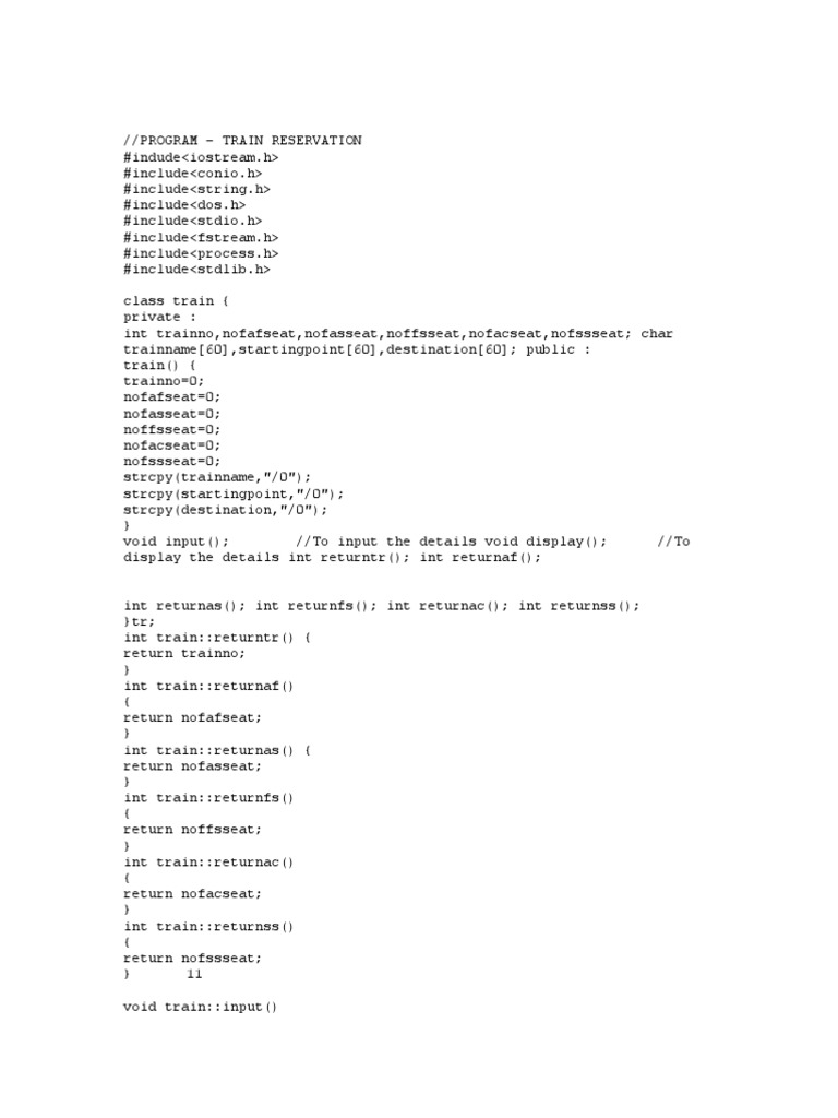 Train Reservation System Code | PDF | Teaching Methods & Materials