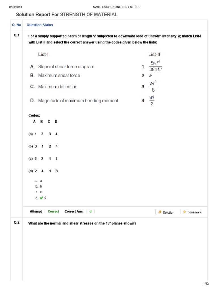 Strength of Materials Test Solutions | PDF | Bending | Beam (Structure)