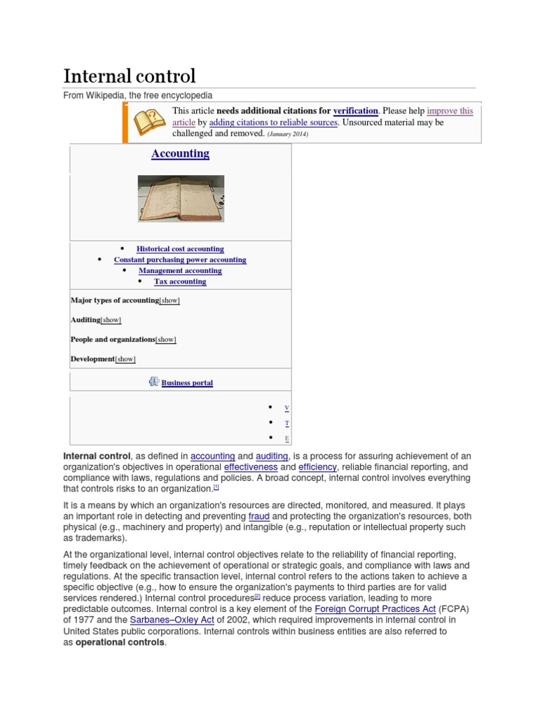 Internal Control - Wikipedia | PDF | Internal Audit | Audit