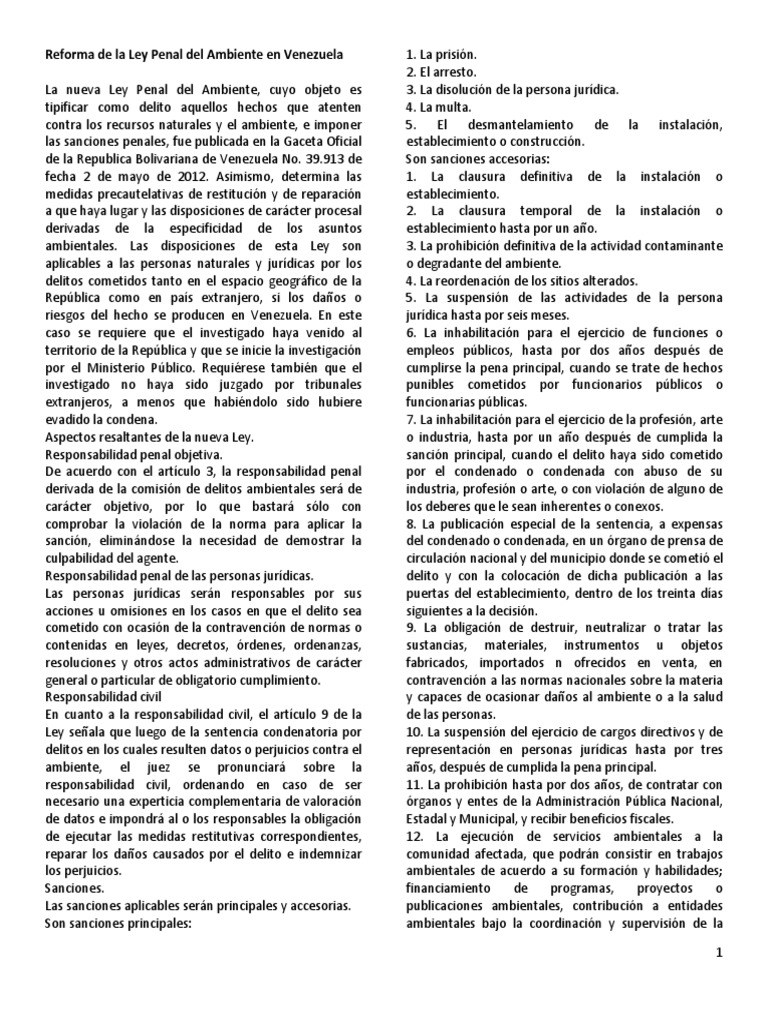 Reforma de La Ley Penal Del Ambiente en Venezuela | PDF | Derecho penal ...