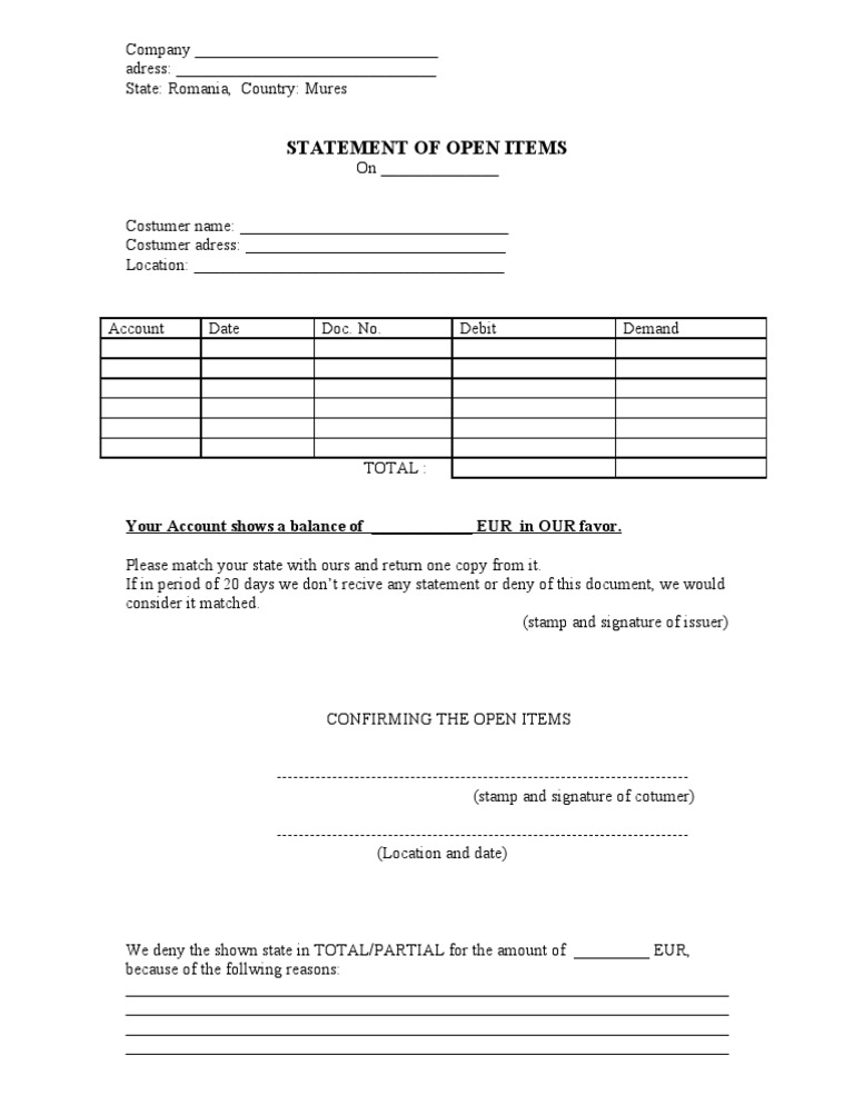 Statement of Open Items